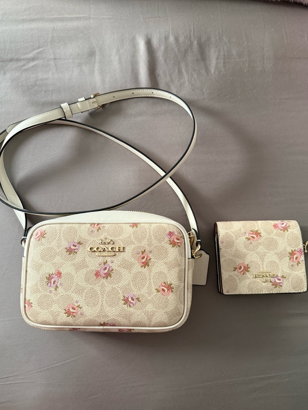 Coach Cream Floral Signature Crossbody with Matching Mini Wallet